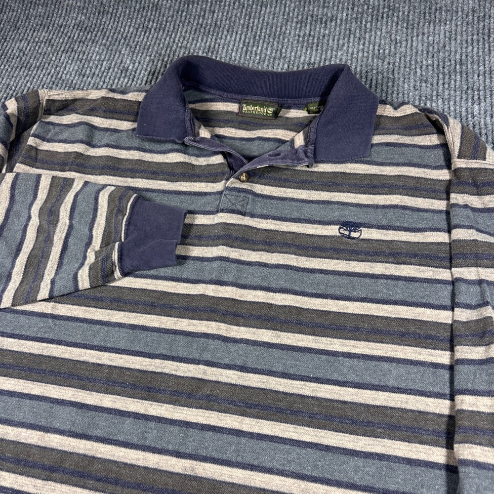 Vintage Timberland Shirt Men's L Striped Long Sleeve Rugby Polo Gussets Y2K